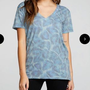 NWT Chaser Womens small Rpet vintage Jersey short Sleeve Deep V snake print tee